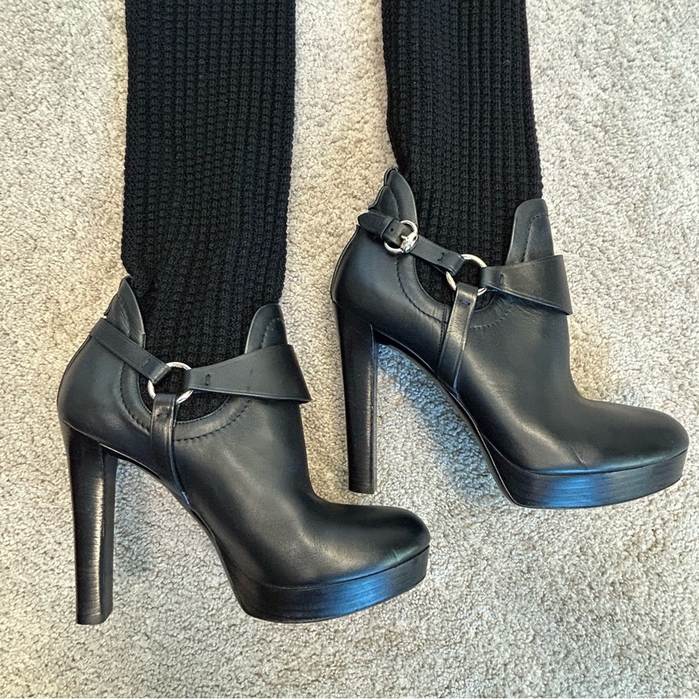 Gucci black wool knit over the knee sock harness boots leather platform 39.5 - Picture 5 of 12